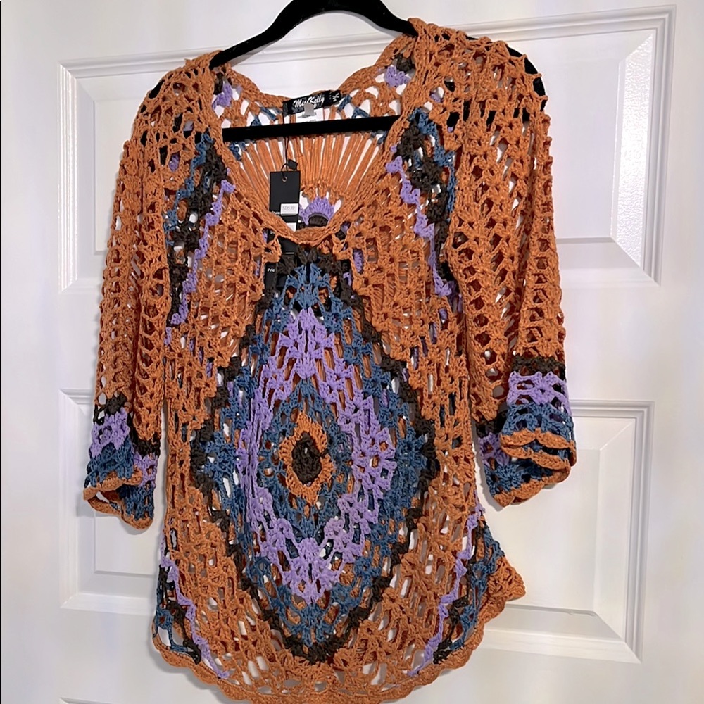 Miss Kelly NWT Beautiful Crochet Multicolor Women's Top
